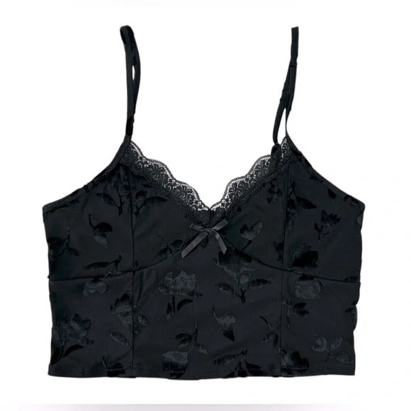 Madden Girl Black Velvet Babydoll Cami Lace Floral Y2K Whimsigoth Romantic XL - Picture 3 of 10
